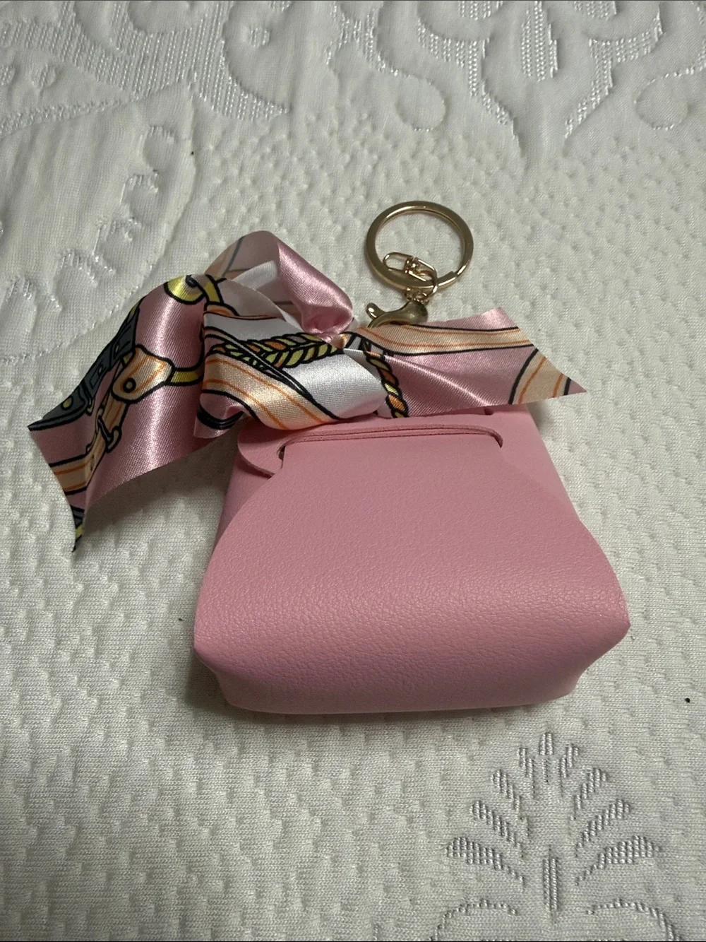 Set of 3 Silky Charm Keychain Coin Pouch - Pink, Orange, White